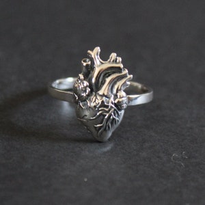 Sterling Silver Anatomical Heart Ring, Silver Anatomical Heart Ring, Anatomical Heart Ring, RealisticHeart Ring