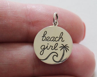 Sterling Silver Beach Girl Charm Necklace, Gift for Beach Lover, Beach Girl Pendant Necklace, Beach Girl Necklace Sterling Silver, Beach