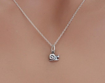Sterling Silver Snail Charm Necklace, Sterling Silver Oxidized Small Snail Charm Necklace, Silver Small Snail Necklace, Snail Necklace