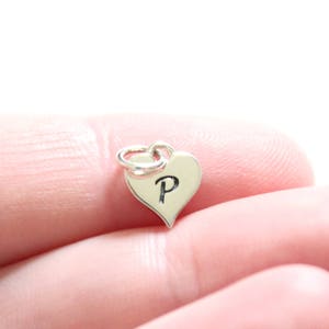 Sterling Silver P Letter Heart Charm, Silver Tiny Stamped P Initial Heart Charm, Stamped P Letter Charm, P Initial Charm, Initial P Charm
