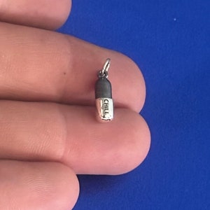 Sterling Silver Chill Pill Charm, Sterling Silver Chill Pill Pendant, Silver Chill Pill Charm, Silver Chill Pill Pendant, Chill Pill Pendant