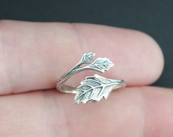 Verstellbarer Blattring aus Sterlingsilber, verstellbarer Blattring aus Silber, verstellbarer Herbstblattring, verstellbarer Blattring aus Silber, Blattsilberring