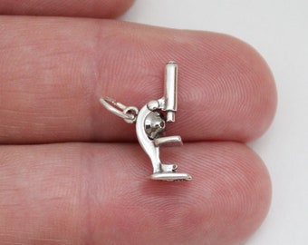 Sterling Silver Microscope Charm, Sterling Silver Microscope Pendant, Sterling Silver 3D Microscope Charm, Silver Microscope Pendant