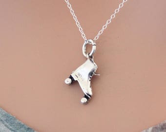 Sterling Silver Roller Skate Charm Necklace, Roller Blade Necklace Skate Necklace, Silver Roller Skate Necklace, Roller Blade Necklace