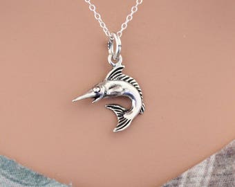 Sterling Silver Swordfish Charm Necklace, Swordfish Necklace, Swordfish Fishing Necklace, Deep Sea Fishing Necklace, Swordfish Charm