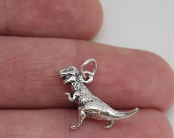 Sterling Silver T-Rex Charm, Sterling Silver Oxidized Tyrannosaurus Rex Charm, Sterling Silver 3D T-Rex Pendant, Tyrannosaurus Rex Charm