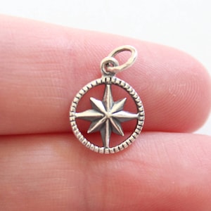 Sterling Silver Small Starburst Compass Charm, Starburst Compass Pendant, Silver Compass Pendant, Silver Compass Charm, Openwork Compass