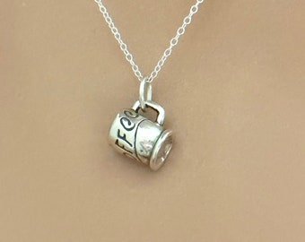 Sterling Silver 3D Coffee Mug Charm Necklace