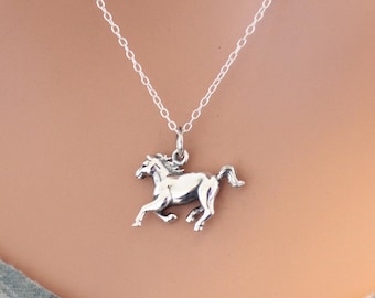 Sterling Silver Stallion Necklace: Wild Horse Pendant