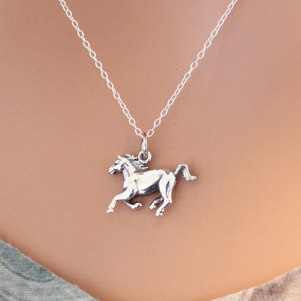 Sterling Silver Horse Necklace, Sterling Silver Stallion Necklace, Wild Stallion Necklace, Horse Necklace, Horse Pendant Necklace