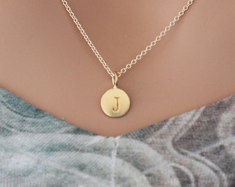 Gold Simple J Initial Necklace, Gold Stamped J Necklace, Stamped J Initial Necklace, Gold Small J Initial Necklace, Gold J Initial Charm