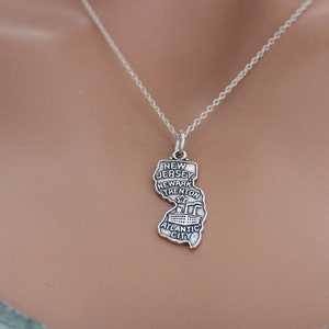 Sterling Silver New Jersey Charm Necklace, Sterling Silver State of New Jersey Charm Necklace, Silver New Jersey State Charm Necklace