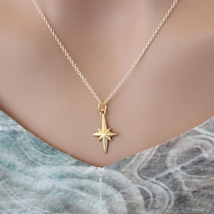 Collier étoile du Nord en or, collier étoile du Nord, collier à breloques étoile du Nord en or, collier étoile du Nord céleste, étoile du Nord spatiale en or