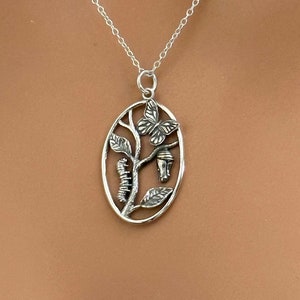 Sterling Silver Butterfly Metamorphosis Necklace, Silver Butterfly Metamorphosis Necklace, Caterpillar Butterfly Metamorphosis Necklace