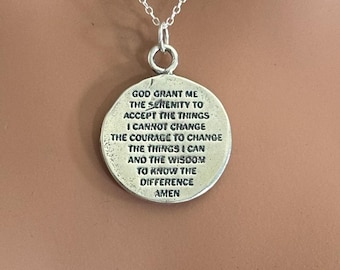 Collier avec pendentif Prière de la Sérénité en argent sterling