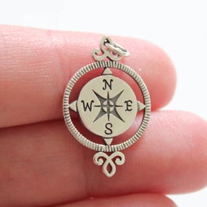 Sterling Silver Compass Pendant, Compass Charm, Compass Pendant, Silver Compass Charm, Unique Compass Pendant, Long Compass Charm