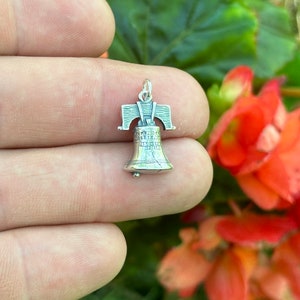 Sterling Silver Liberty Bell Charm, Sterling Silver Oxidized Liberty Bell Charm, Silver Oxidized Liberty Bell Pendant, Liberty Bell Pendant