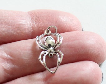Sterling Silver 3D Spider Pendant Charm Necklace