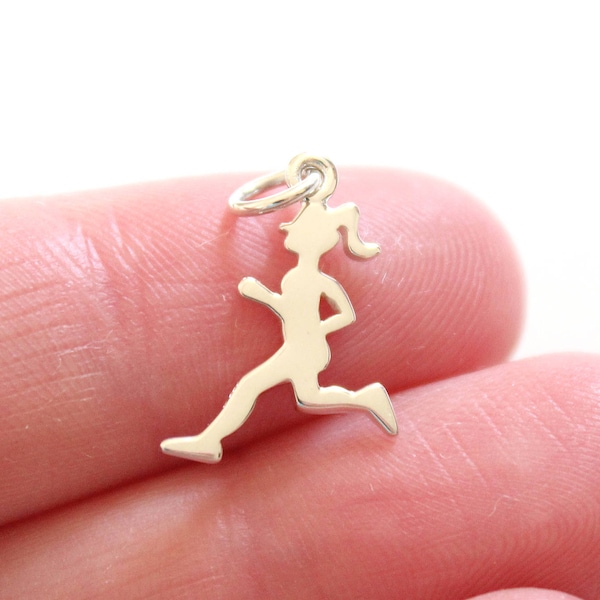 Sterling Silver Running Girl Charm, Runner Charm, Girl Runner Charm, Marathon Runner Charm, Half Marathon Charm, 10k Runner Pendant, Run