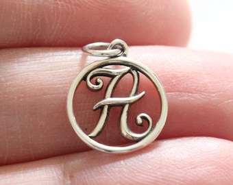 Sterling Silver Cursive Letter A Charm: Rustic Initial Pendant
