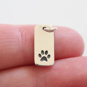 Sterling Silver Paw Print Pendant, Paw Print Charm, Paw Print Rectangle Charm, Puppy Paw Print Pendant, Dog Paw Print Charm, Cat Paw Print