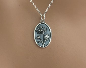 Sterling Silver Chrysanthemum Necklace: November Birth Flower Charm