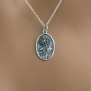 Sterling Silver Chrysanthemum Necklace, November Birth Flower Necklace, Silver Chrysanthemum November Birth Flower Charm,Chrysanthemum Charm