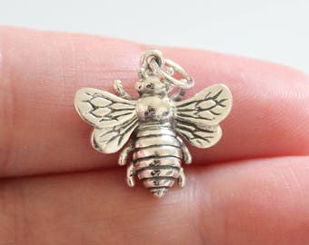 Sterling Silver Bumble Bee Pendant, Honeybee Pendant, Bee Pendant, Realistic Bee Charm, Bee Charm, Bumble Bee Charm, Honeybee Charm
