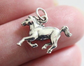 Sterling Silver Horse Charm, Sterling Silver Stallion Charm, Wild Stallion Charm, Horse Necklace, Horse Pendant Charm, Silver Horse Charm