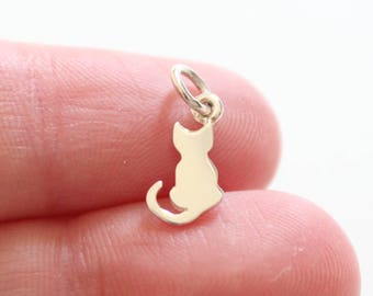 Sterling Silver Tiny Sitting Cat Charm, Silver Cat Charm, Tiny Sitting Cat Charm, Kitty Cat Charm, Kitten Charm, Cat Lover Charm, Little Cat