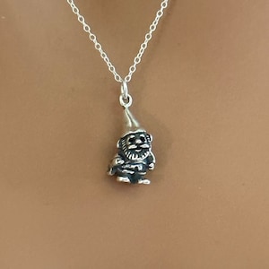 Sterling Silver Oxidized Garden Gnome Charm Necklace, Silver Garden Gnome Necklace, Garden Gnome Charm Necklace, Garden Gnome Necklace