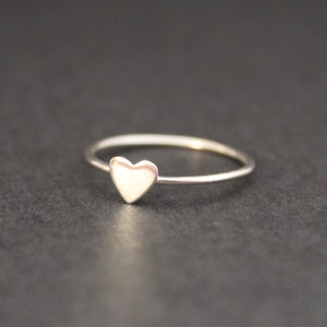 Sterling Silver Ring - Tiny Bronze Heart Ring, Sterling Silver Bronze Heart Ring, Silver Bronze Heart Ring