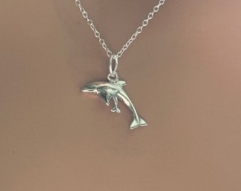 Collana con ciondolo a forma di cuore a forma di delfino in argento Sterling 925 - Collana regolabile in argento da 16 a 18 - Collana con animali - Italia