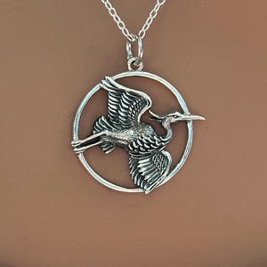Sterling Silver Flying Heron Necklace: Bird Pendant Jewelry