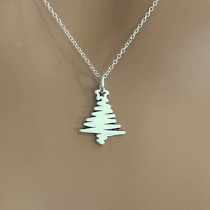 Sterling Silver Zig Zag Christmas Tree Necklace, Silver Zig Zag Christmas Tree Necklace, Zig Zag Christmas Tree Necklace, Pine Tree Necklace