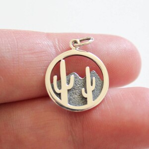 Sterling Silver Cactus Charm, Desert Mountain Charm, Desert Pendant, Cactus Charm, Cactus Pendant, Desert Charm, Arizona Charm