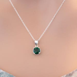 Sterling Silver May Birthstone Charm Necklace, Green May Birthstone Necklace, May Birthday Necklace, Green Birthstone Necklace, Birthstone image 1