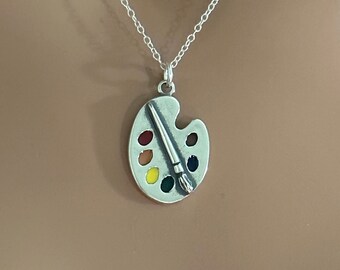 Sterling Silver Enamel Painter's Palette Necklace