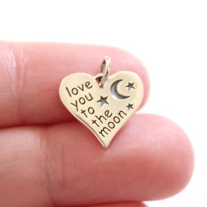 Sterling Silver Love You to the Moon Charm, Love You to the Moon Pendant, Silver Love You to the Moon Heart Charm, Love You Charm, Love You
