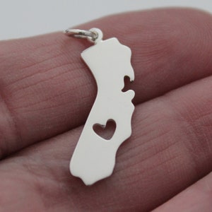 Sterling Silver Large California State Charm with Heart Cutout, California State Charm with Heart in Center, California State Charm