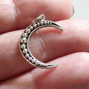 Sterling Silver Unique Crescent Moon Pendant, Crescent Moon Charm, Large Crescent Moon Pendant, Moon Charm, Moon Pendant, Silver Moon Charm