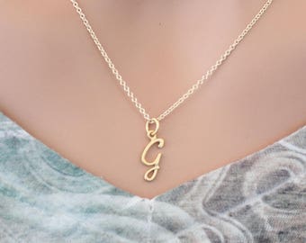 Gold Cursive G Initial Necklace, G Letter Necklace, Cursive G Initial Necklace, 24K Gold Plated G Letter Necklace, Gold G Letter Necklace