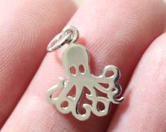 Sterling Silber Oktopus Charm, Wassertier Schmuck