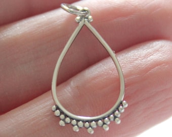 Sterling Silver Teardrop Charm with Granulation Charm, Silver Teardrop Charm with Granulation Charm, Teardrop Shape Charm