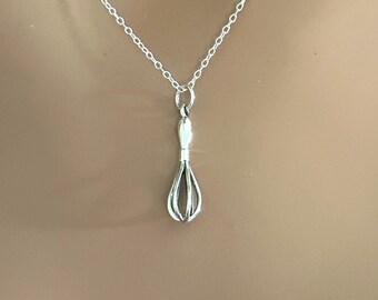 Sterling Silver Whisk Necklace, Sterling Silver 3D Oxidized Whisk Necklace, Silver 3D Oxidized Whisk Necklace, Silver 3D Whisk Necklace