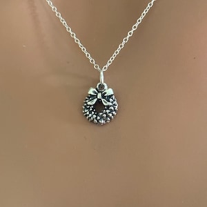 Sterling Silver Christmas Wreath Necklace, Sterling Silver Festive Christmas Wreath Necklace, Christmas Wreath Necklace, Wreath Necklace