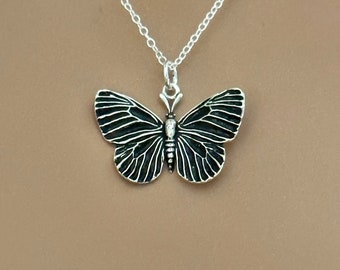 Sterling Silver Butterfly Charm Necklace, Sterling Silver Dimensional Butterfly Necklace, Silver Butterfly Necklace, Butterfly Necklace