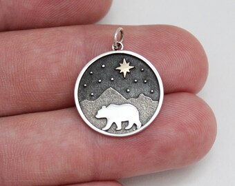 Sterling Silver Bear Mountain Pendant with Bronze Star Charm