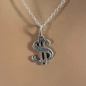 Sterling Silver Dollar Sign Necklace, Sterling Silver Oxidized Dollar Sign Necklace, Silver Dollar Sign Necklace, Dollar Sign Charm Necklace