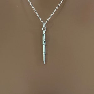 Sterling Silver Fountain Pen Necklace, Sterling Silver Oxidized 3D Fountain Pen Necklace, Silver 3D Fountain Pen Necklace, Pen Necklace